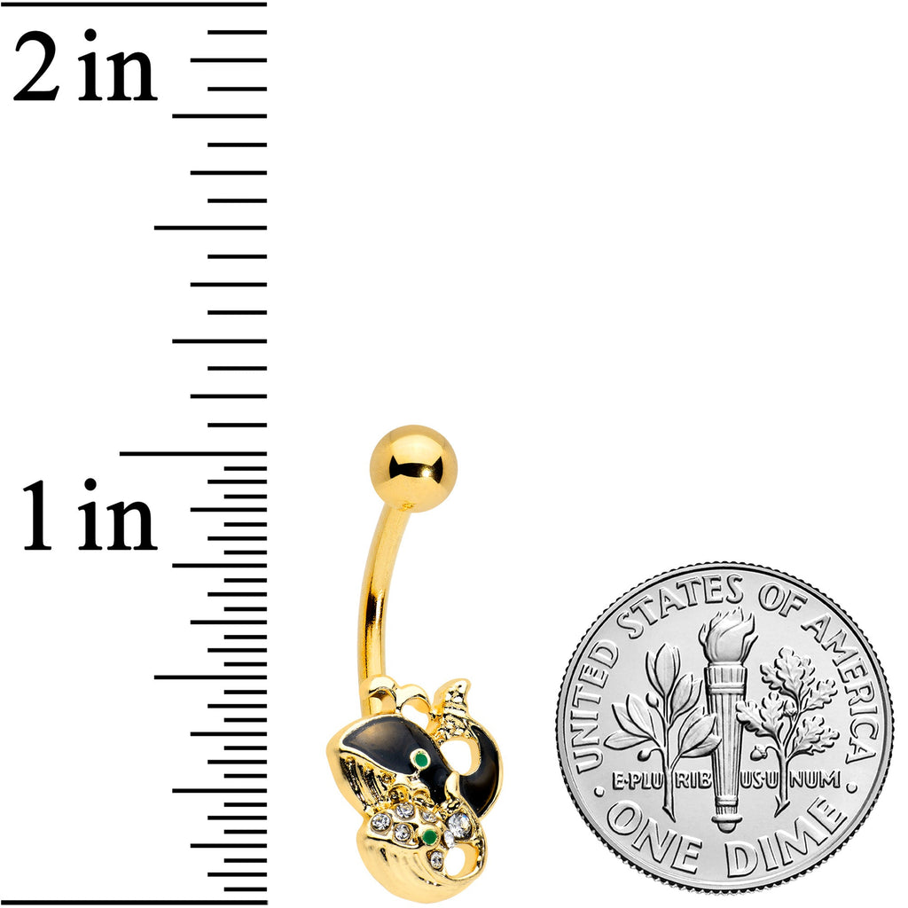 BodyCandy Clear Gem Gold Tone Mom Baby Whale Belly Ring — detail close-up