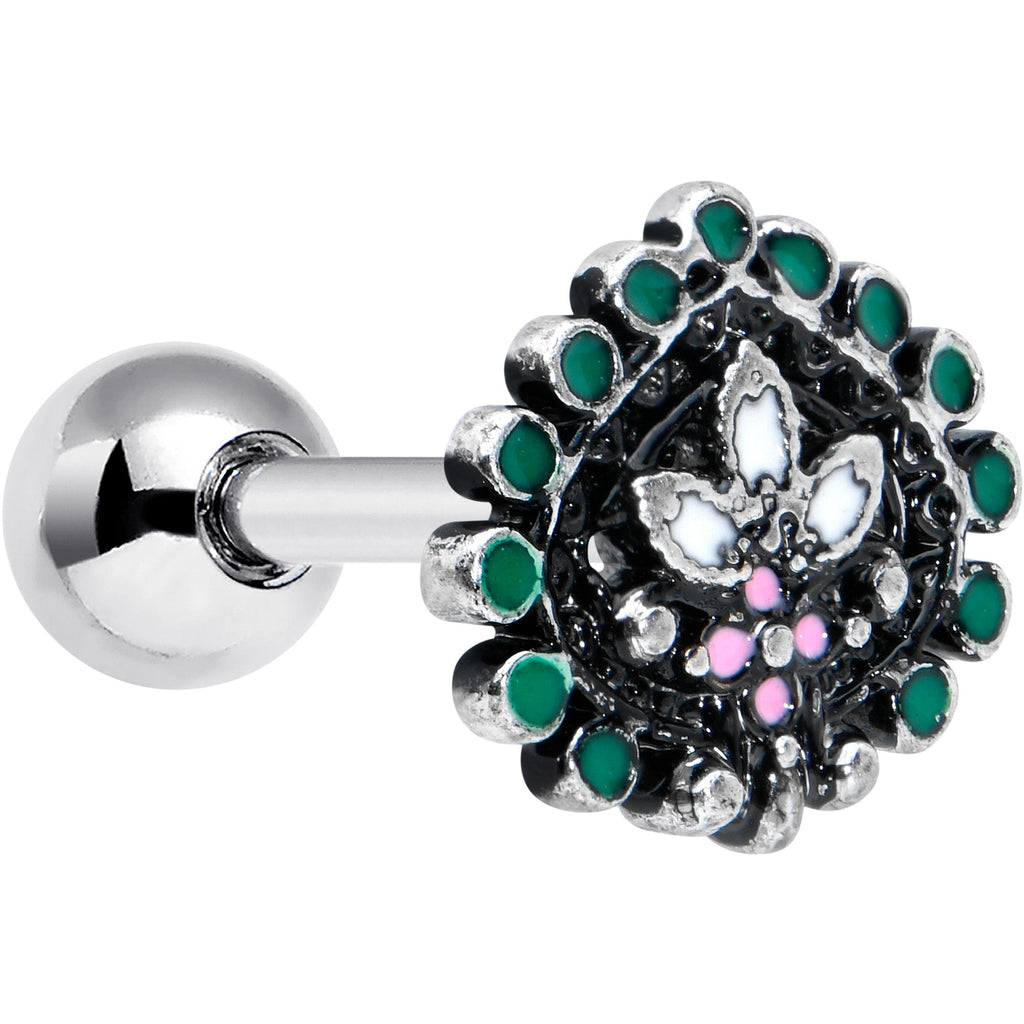 BodyCandy 16G 1/4 Stylized Pink Green Abstract Leaf Cartilage Tragus Earring — main product shot