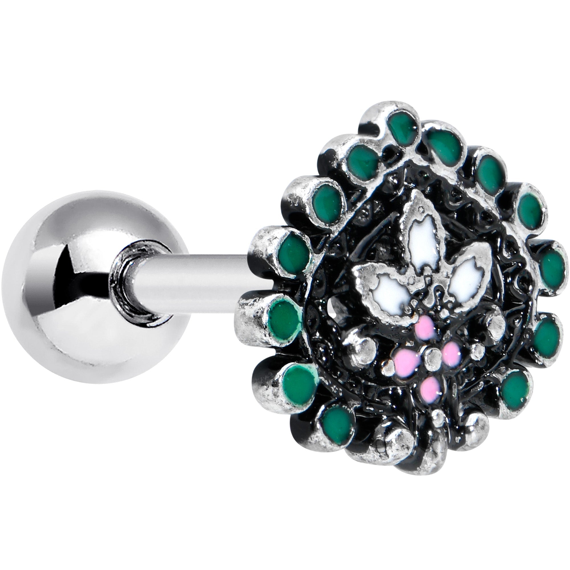 BodyCandy 16G 1/4 Stylized Pink Green Abstract Leaf Cartilage Tragus Earring — main product shot