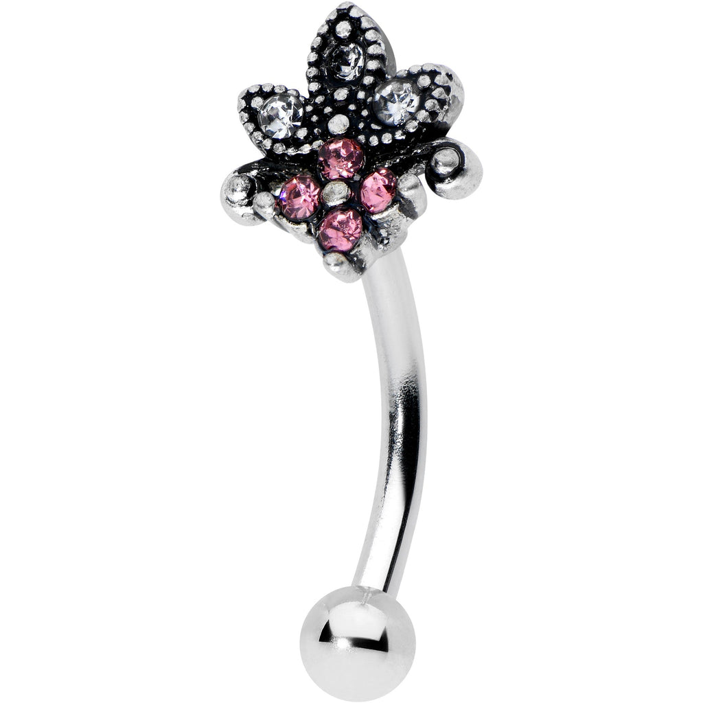 BodyCandy 16G 5/16 Clear Pink Gem Abstract Leaf Flower Curved Eyebrow Ring — main product shot