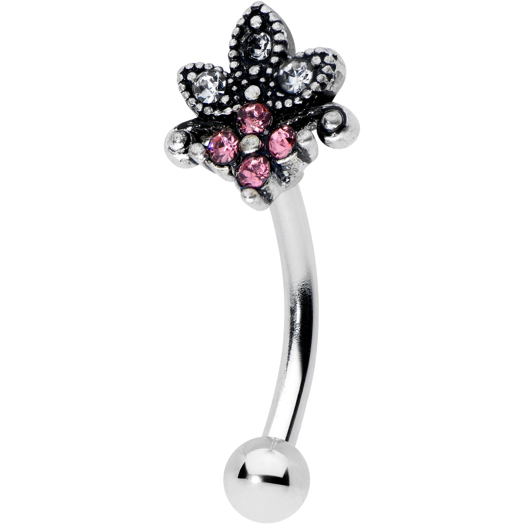 BodyCandy 16G 5/16 Clear Pink Gem Abstract Leaf Flower Curved Eyebrow Ring — main product shot