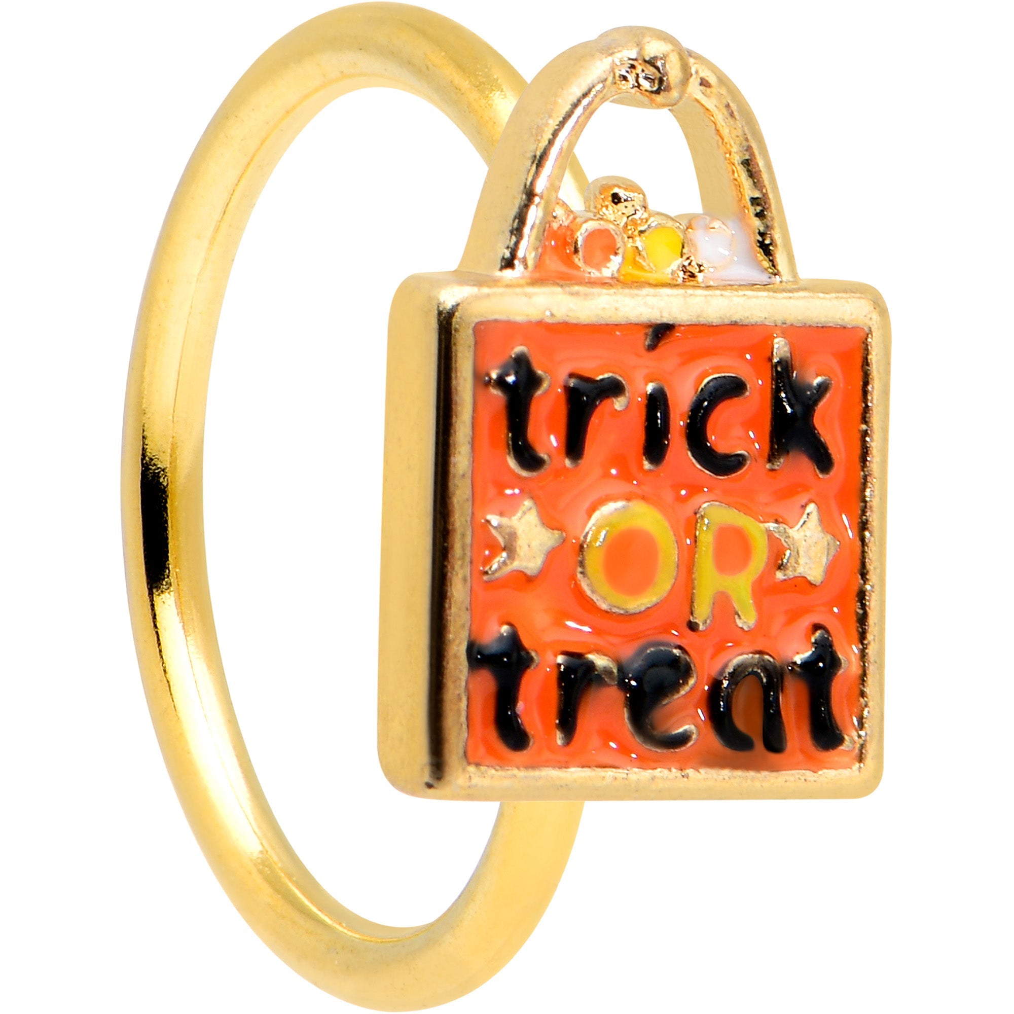 BodyCandy 20G 5/16 Gold Tone Trick or Treat Bag Halloween Nose Hoop — main product shot