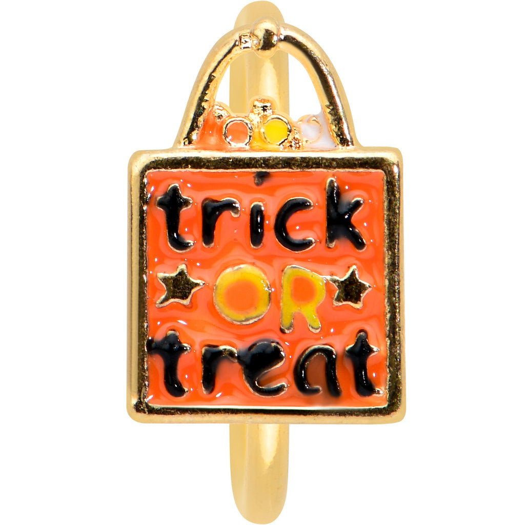 BodyCandy 20G 5/16 Gold Tone Trick or Treat Bag Halloween Nose Hoop — detail close-up