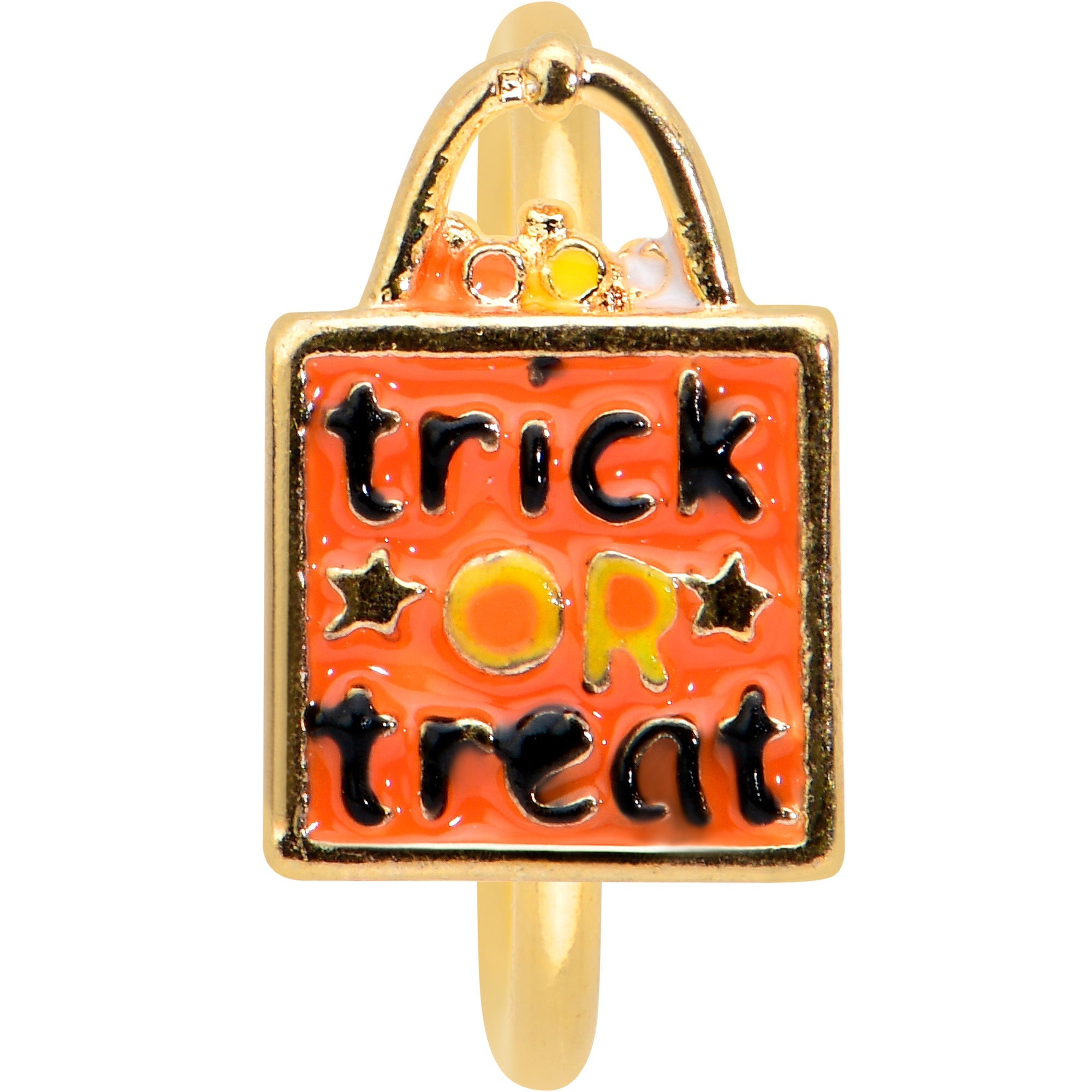 BodyCandy 20G 5/16 Gold Tone Trick or Treat Bag Halloween Nose Hoop — detail close-up