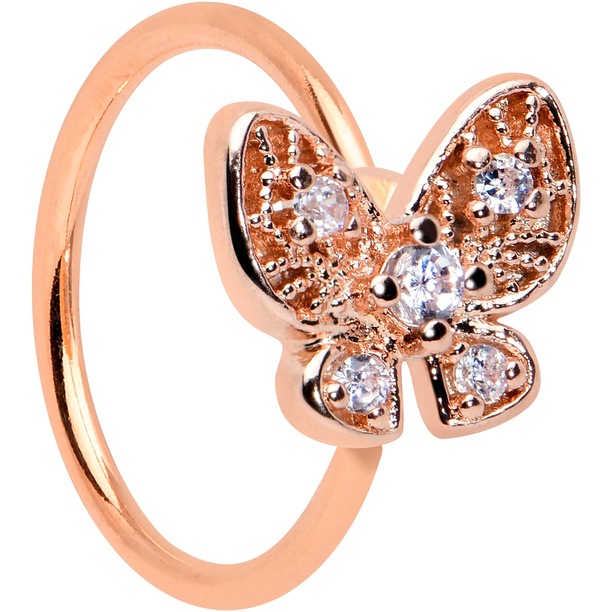 BodyCandy 20G 5/16 Clear Gem Rose Gold Tone Airy Butterfly Nose Hoop — main product shot