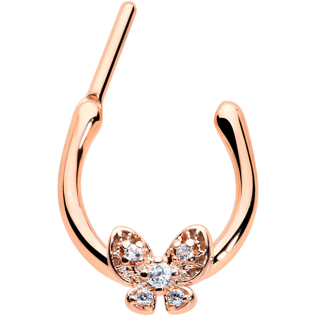 BodyCandy 16G 5/16 Clear Gem Rose Gold Tone Beauty Butterfly Cartilage Clicker — detail close-up