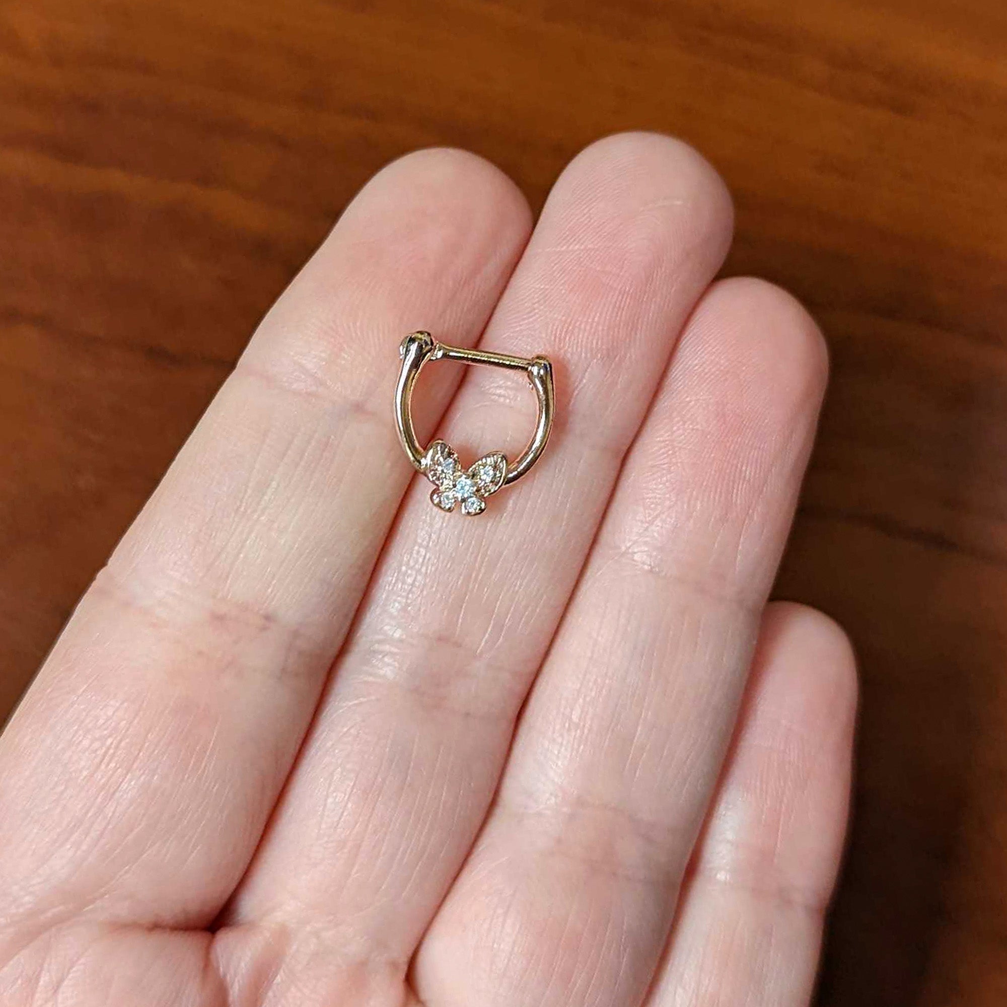 BodyCandy 16G 5/16 Clear Gem Rose Gold Tone Beauty Butterfly Cartilage Clicker — side view
