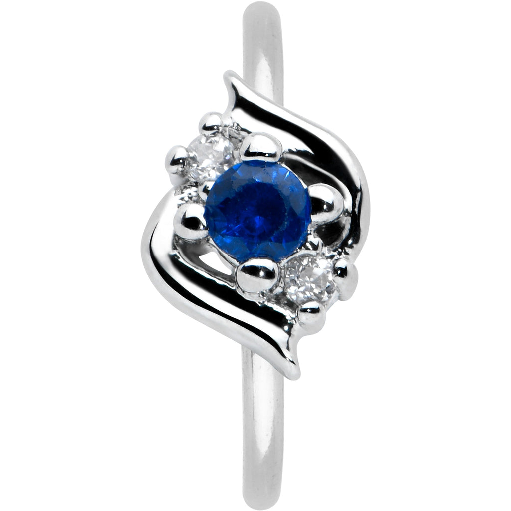 BodyCandy 20G 5/16 Clear Blue Gem Oval Swirl Nose Hoop — detail close-up