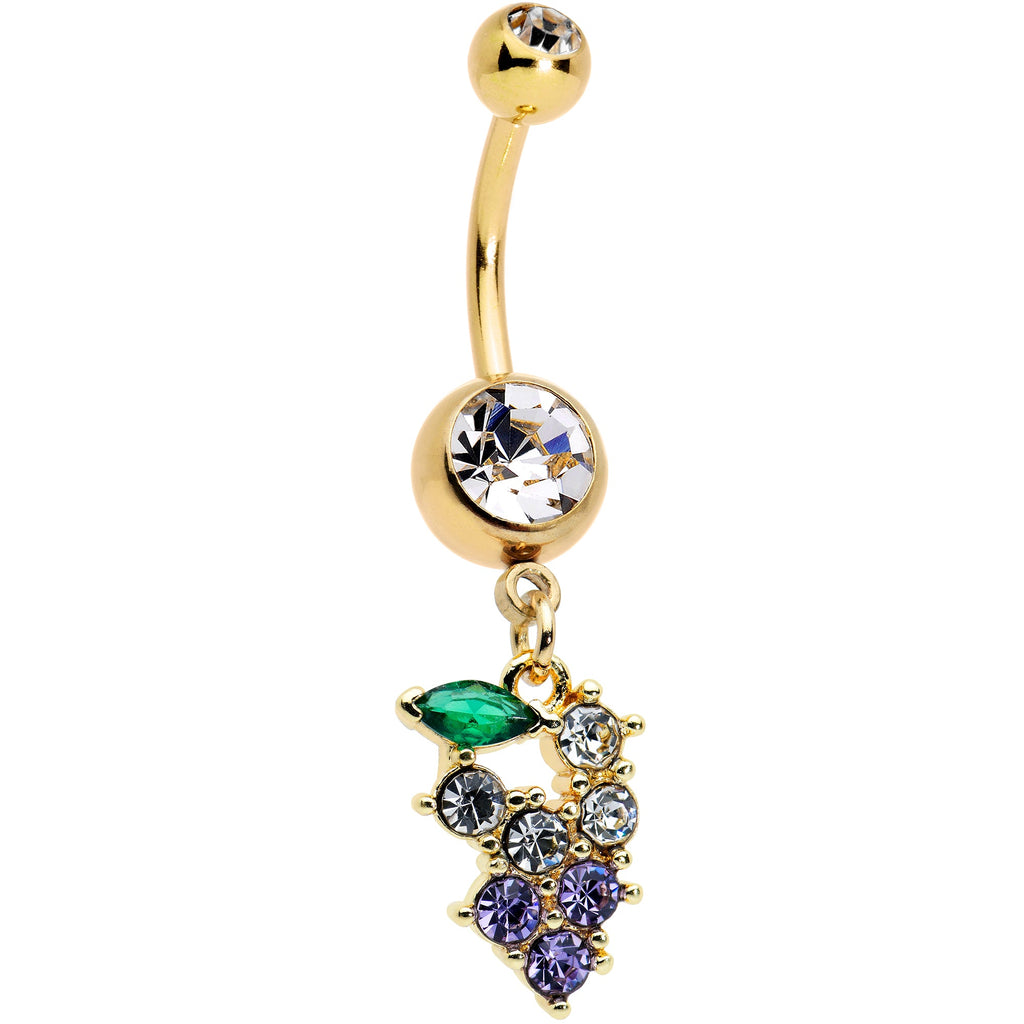 BodyCandy Clear Purple CZ Gem Gold Tone Bunch Grapes Dangle Belly Ring — main product shot