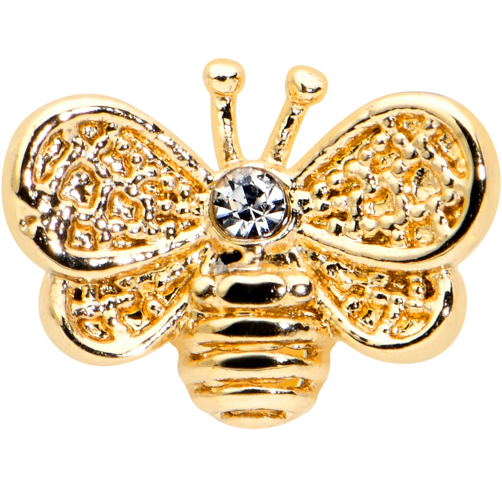 BodyCandy 16G 1/4 Clear Gem Gold Tone Beauty Bee Cartilage Tragus Earring — detail close-up