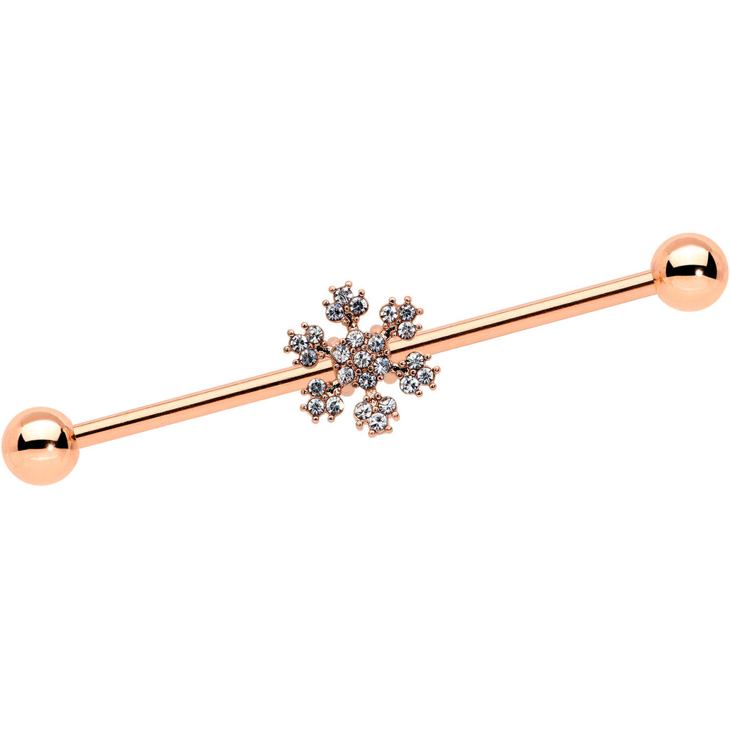 BodyCandy 14G Rose Gold Hue Snowflake Christmas Industrial Barbell 38mm — main product shot