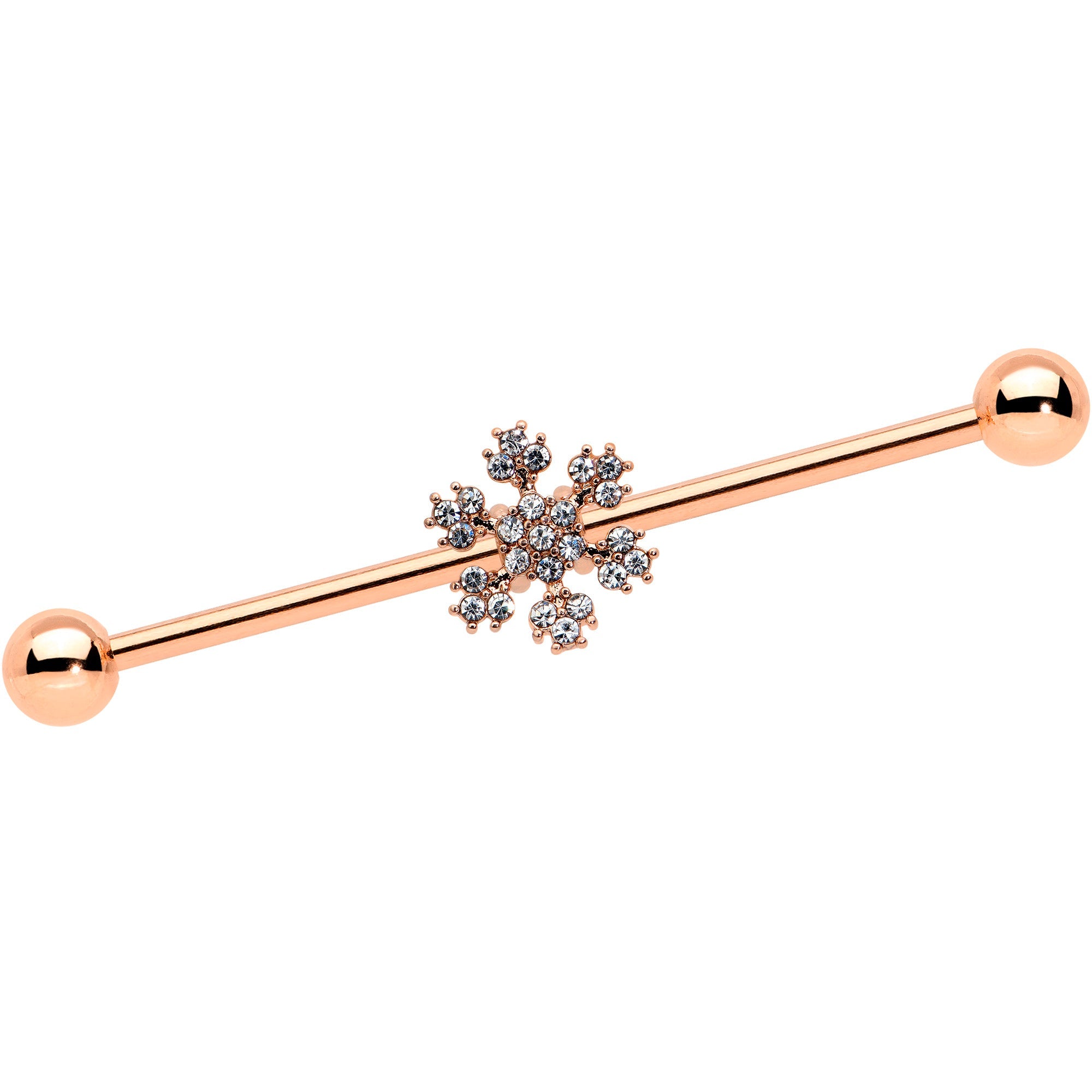BodyCandy 14G Rose Gold Hue Snowflake Christmas Industrial Barbell 38mm — main product shot