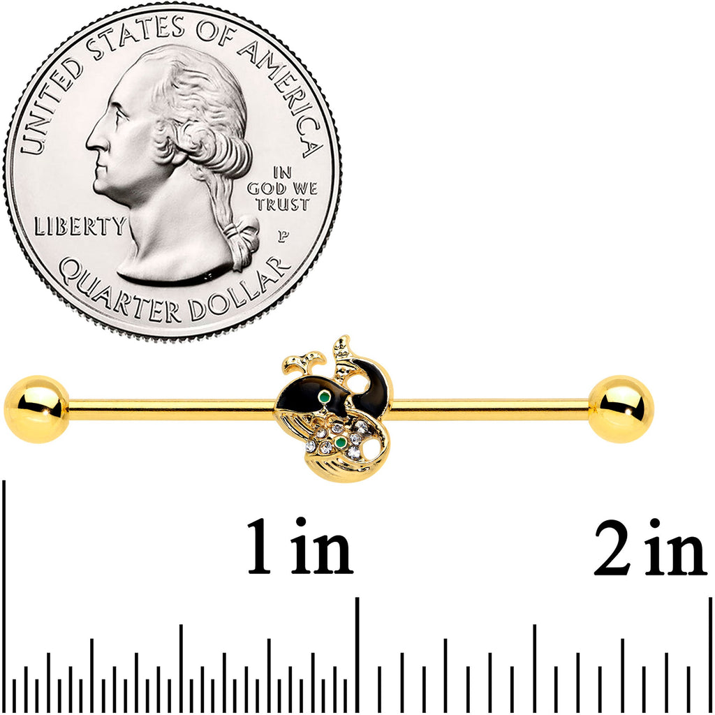 BodyCandy 14G Clear Gem Gold Tone Mom Baby Whale Industrial Barbell 38mm — detail close-up