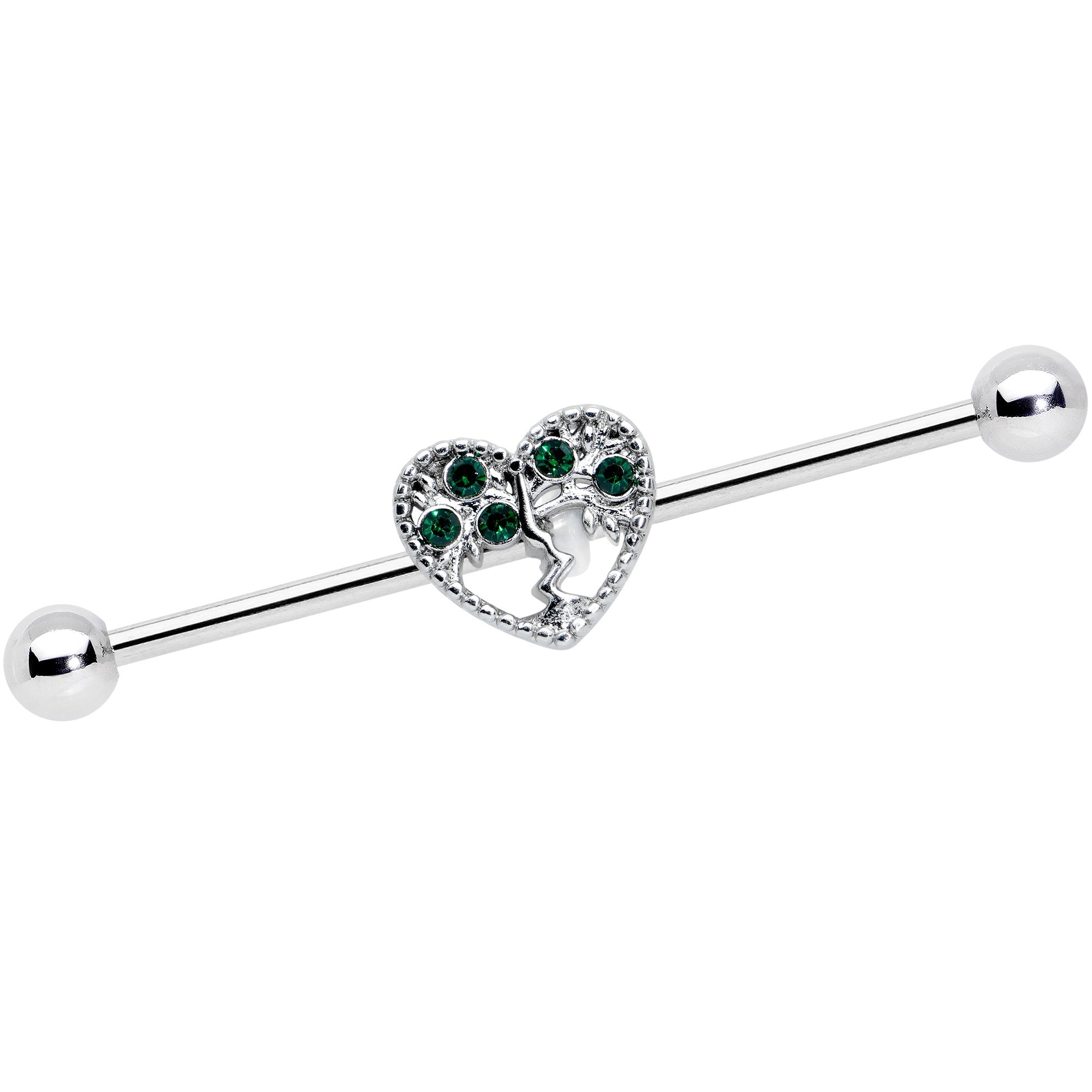 BodyCandy 14G Green Gem Heart Tree Valentines Day Industrial Barbell 38mm — main product shot