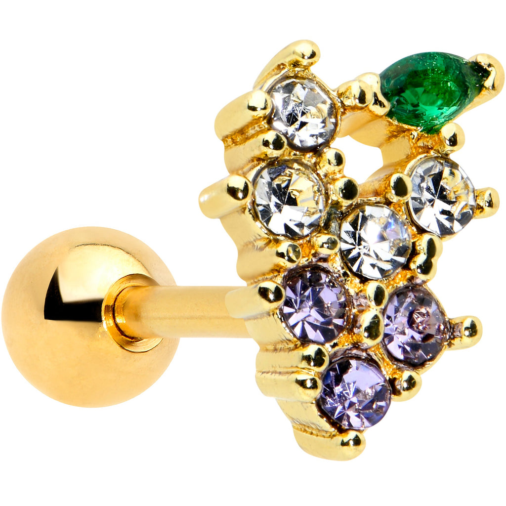 BodyCandy 16G 1/4 Clear CZ Gem Gold Tone Bunch Grapes Cartilage Tragus — main product shot
