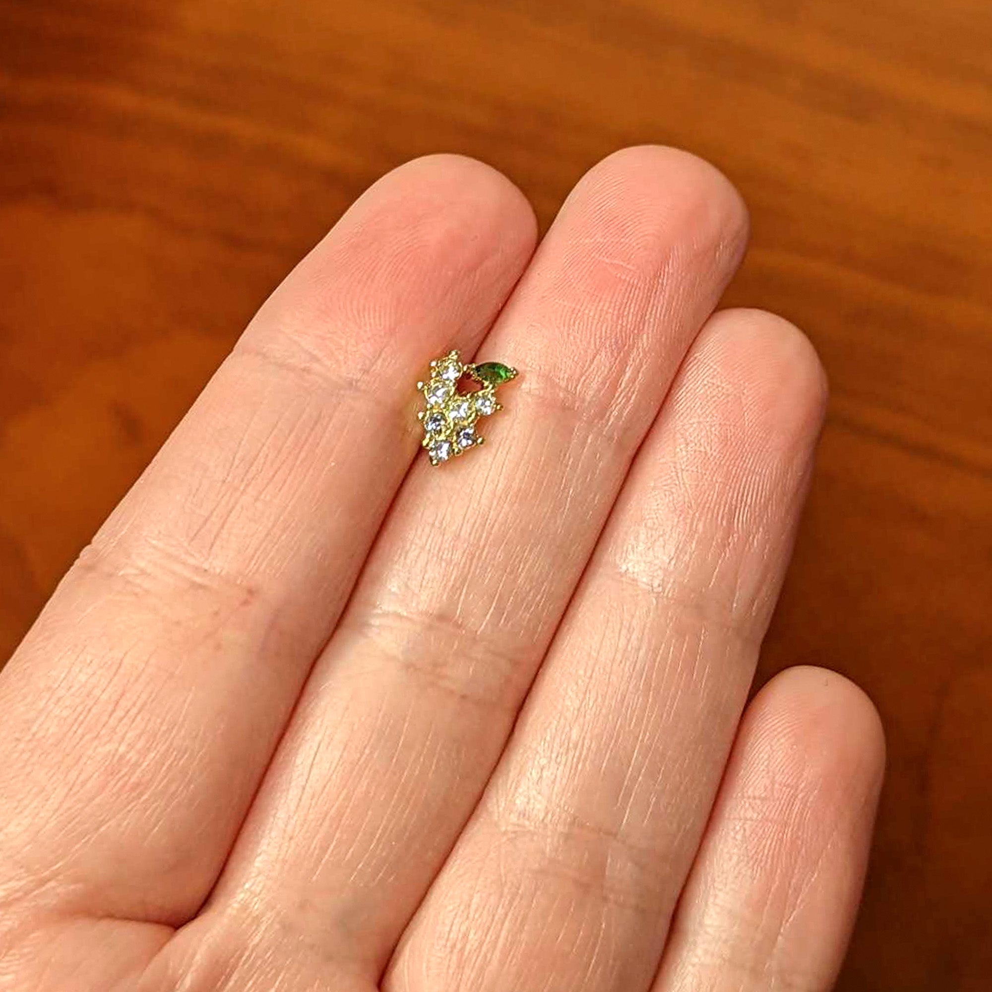 BodyCandy 16G 1/4 Clear CZ Gem Gold Tone Bunch Grapes Cartilage Tragus — back view