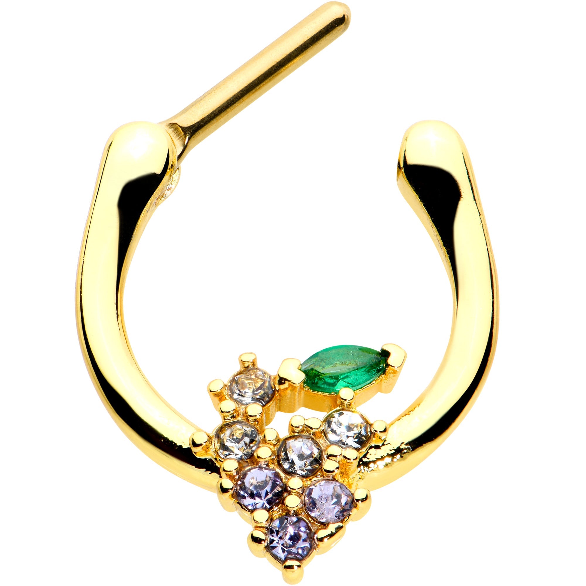 BodyCandy 16G 5/16 Clear CZ Gem Gold Tone Bunch Grapes Cartilage Clicker — detail close-up
