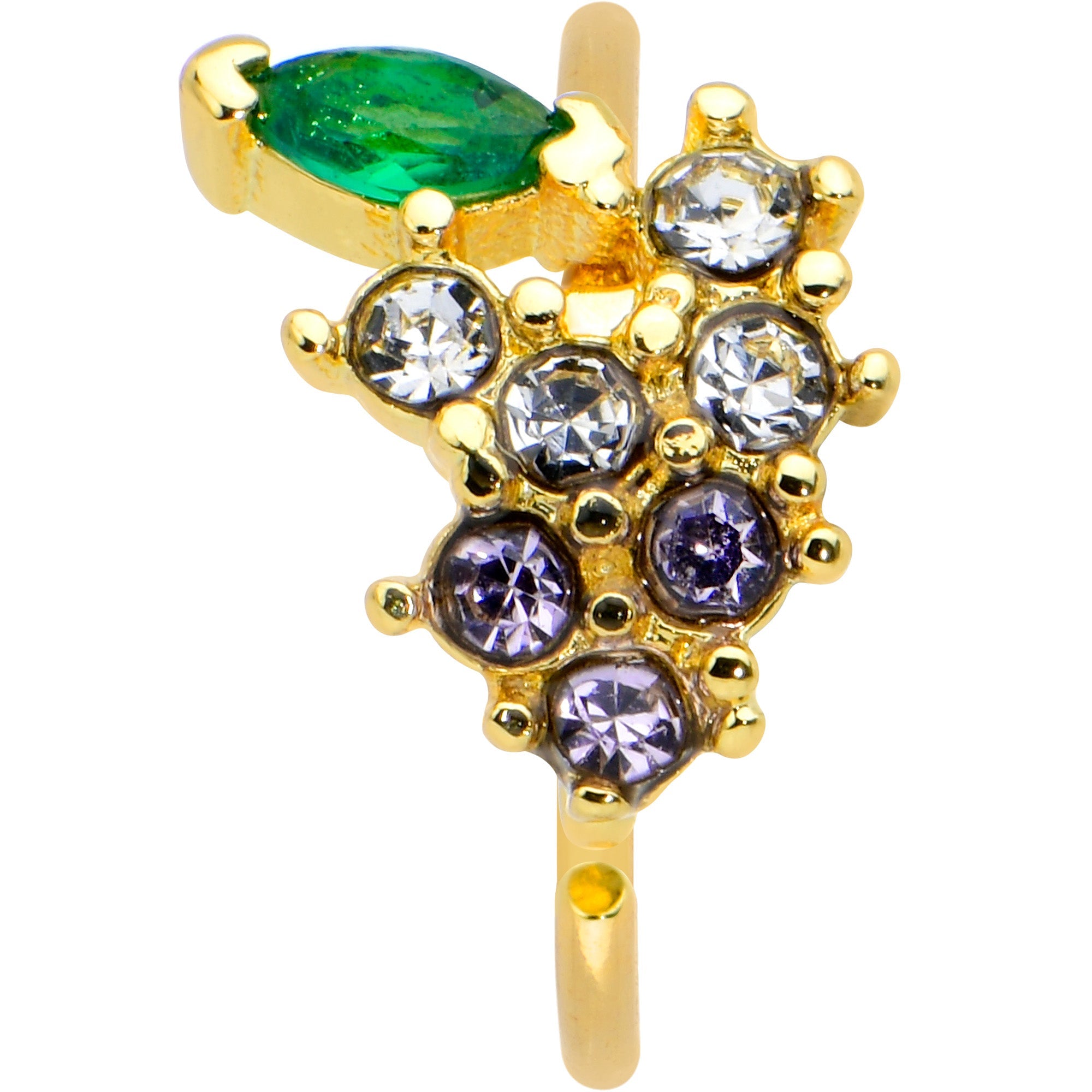 BodyCandy 20G 5/16 Clear Cz Gem Gold Tone Bunch Grapes Nose Hoop — detail close-up