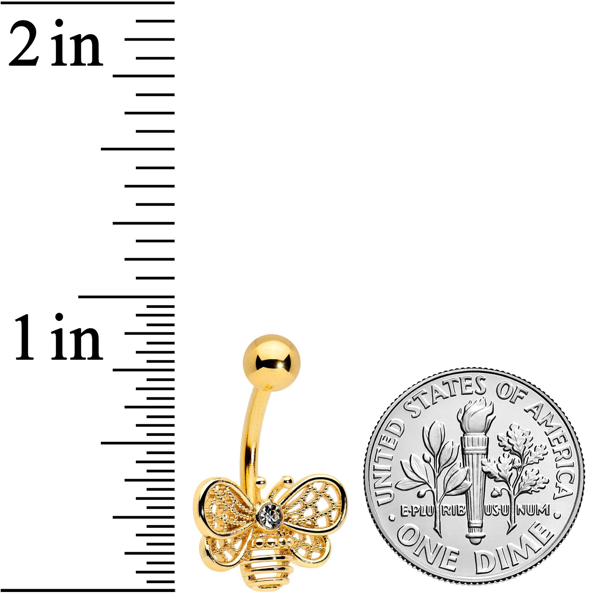 BodyCandy Clear Gem Gold Tone Beauty Bee Belly Ring — detail close-up
