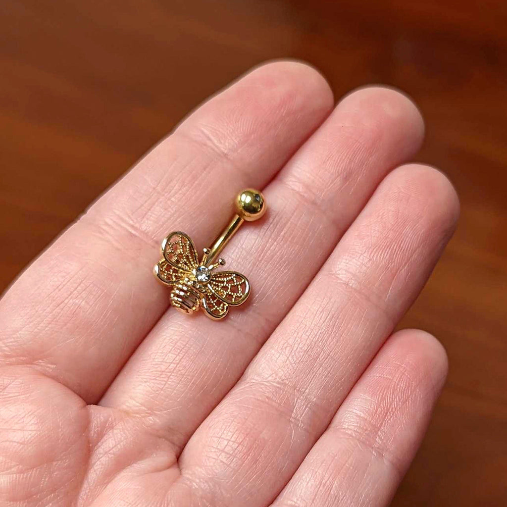 BodyCandy Clear Gem Gold Tone Beauty Bee Belly Ring — lifestyle context