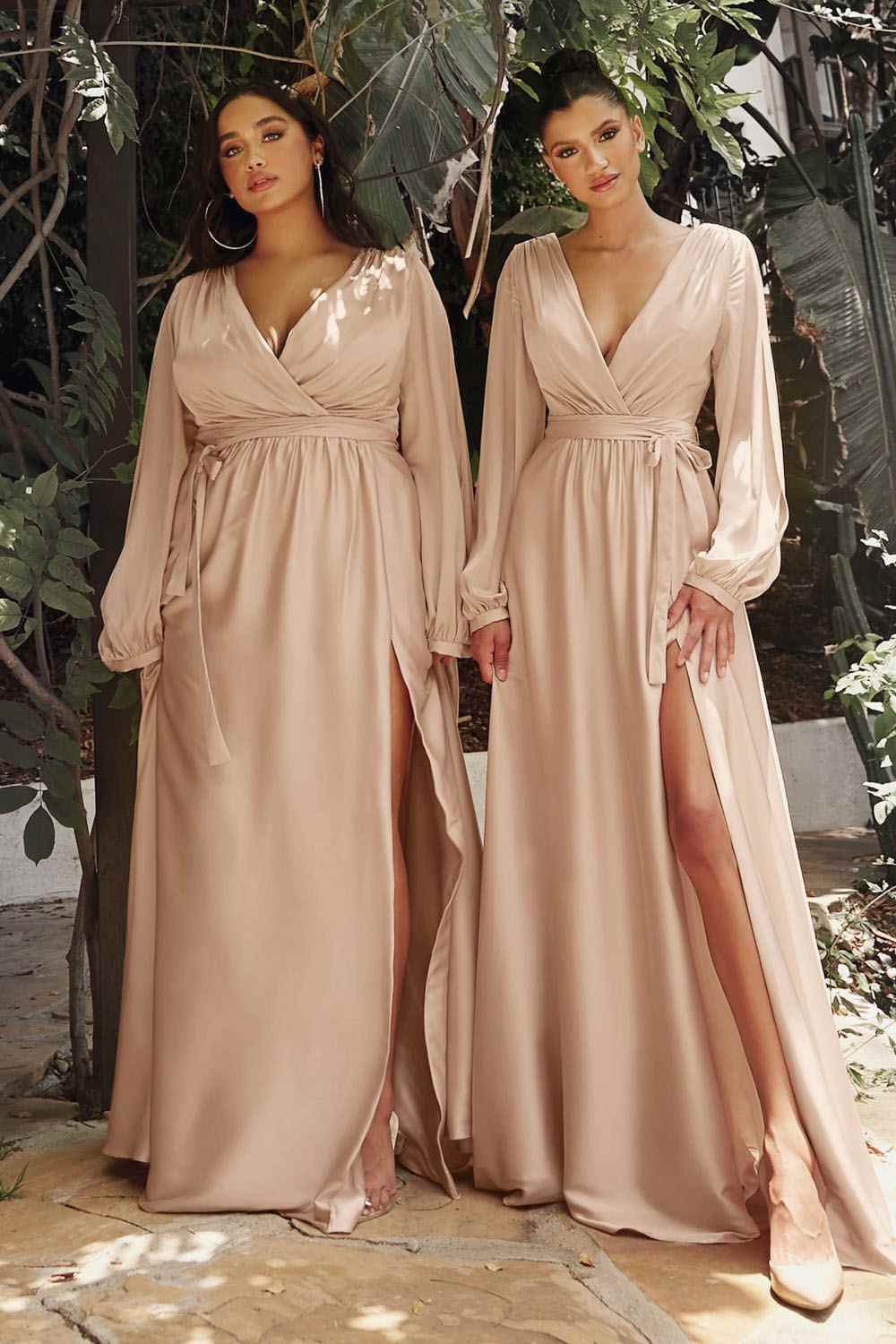 Cinderella Divine 7475 Long Split Blouson Sleeve Formal Dress Thigh Split