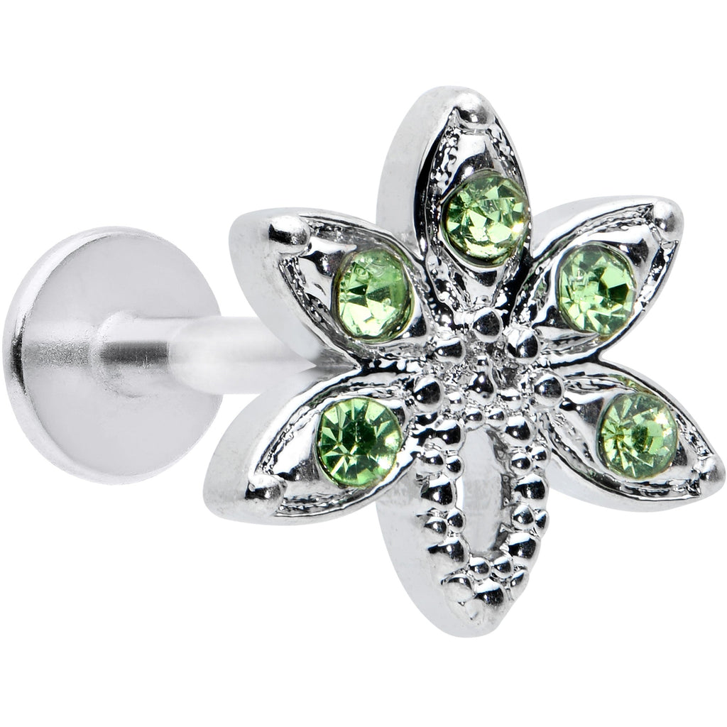 BodyCandy 16G 5/16 Green Gem Textured Pot Leaf Labret Monroe Tragus — main product shot