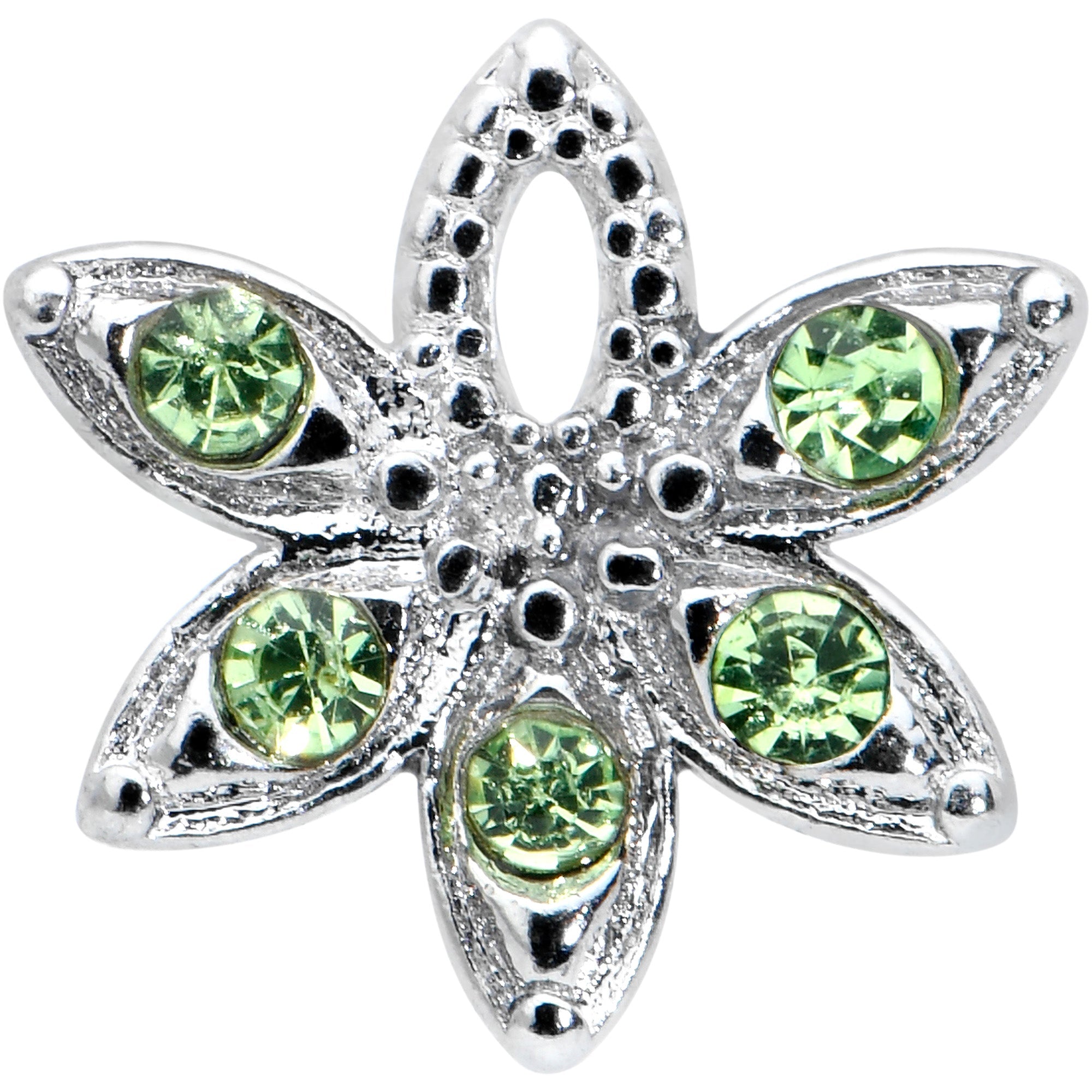 BodyCandy 16G 5/16 Green Gem Textured Pot Leaf Labret Monroe Tragus — detail close-up