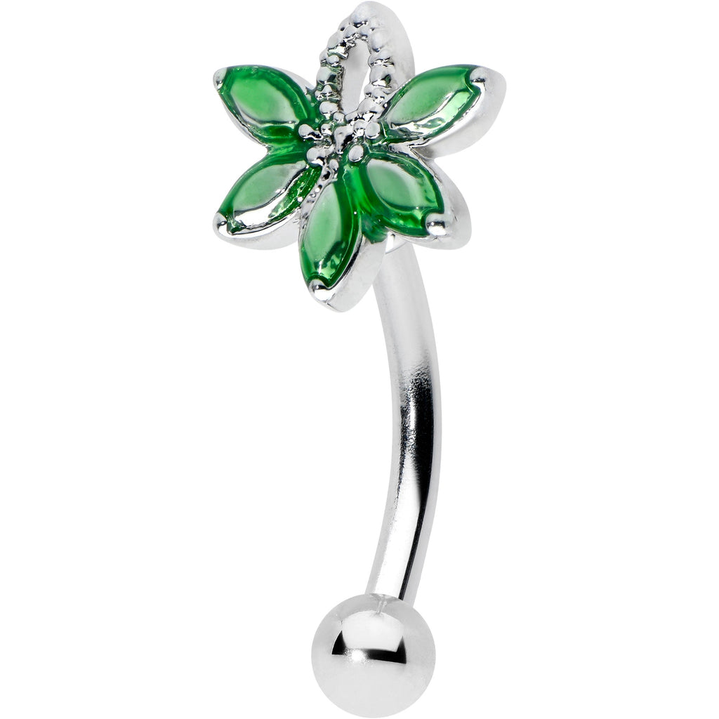 BodyCandy 16G 5/16 Green Gem Pot Leaf Textured Curved Eyebrow Ring — main product shot