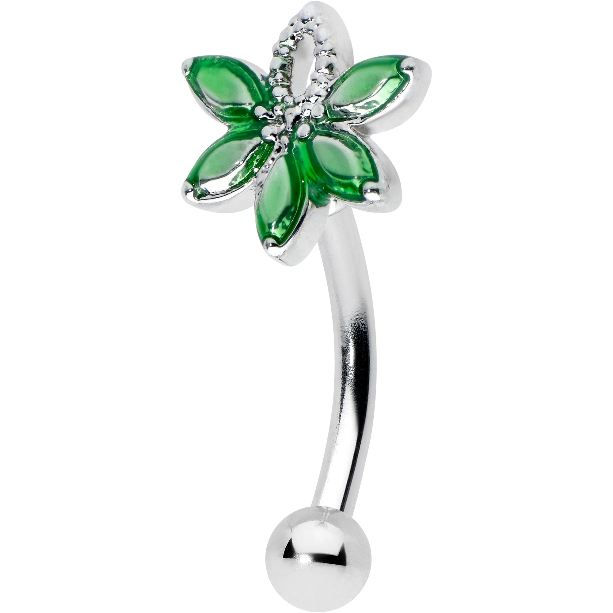 BodyCandy 16G 5/16 Green Gem Pot Leaf Textured Curved Eyebrow Ring — main product shot