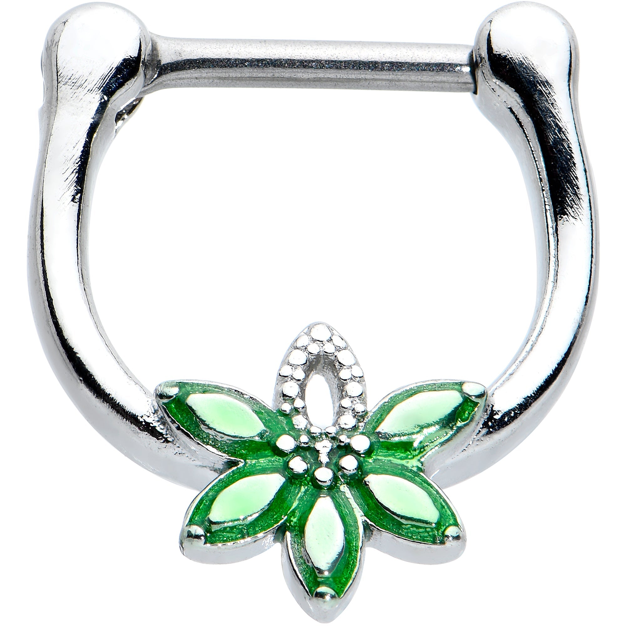 BodyCandy 16G 5/16 Green Gem Textured Pot Leaf Cartilage Clicker — main product shot