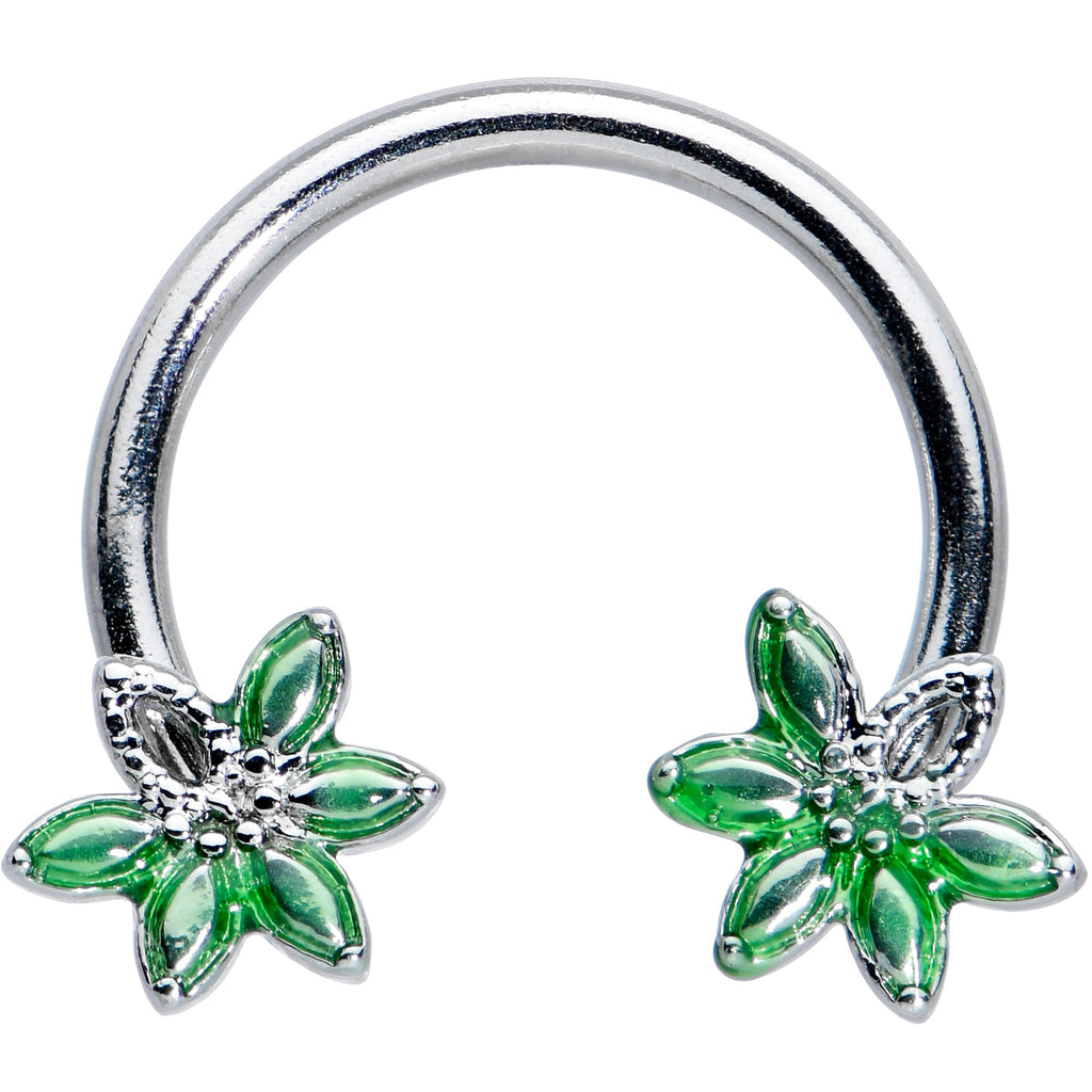 BodyCandy 16G 3/8 Green Gem Texture Loopy Pot Leaf Horseshoe Curved Barbell — main product shot