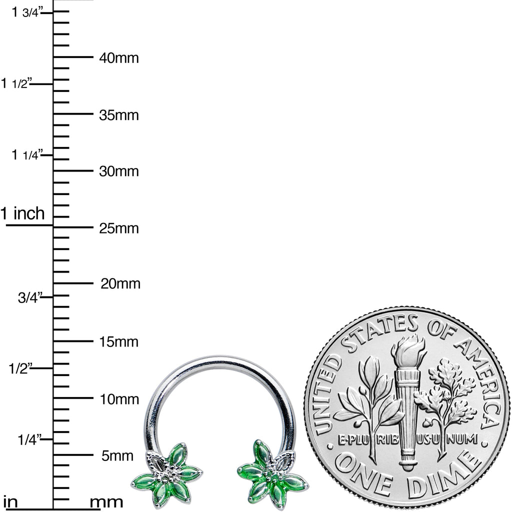 BodyCandy 16G 3/8 Green Gem Texture Loopy Pot Leaf Horseshoe Curved Barbell — lifestyle context