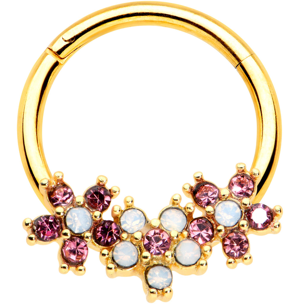 BodyCandy 16G 3/8 White Faux Opal Gold Hue Bunch Flower Hinged Segment Ring — main product shot