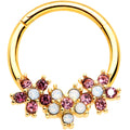 BodyCandy 16G 3/8 White Faux Opal Gold Hue Bunch Flower Hinged Segment Ring — main product shot