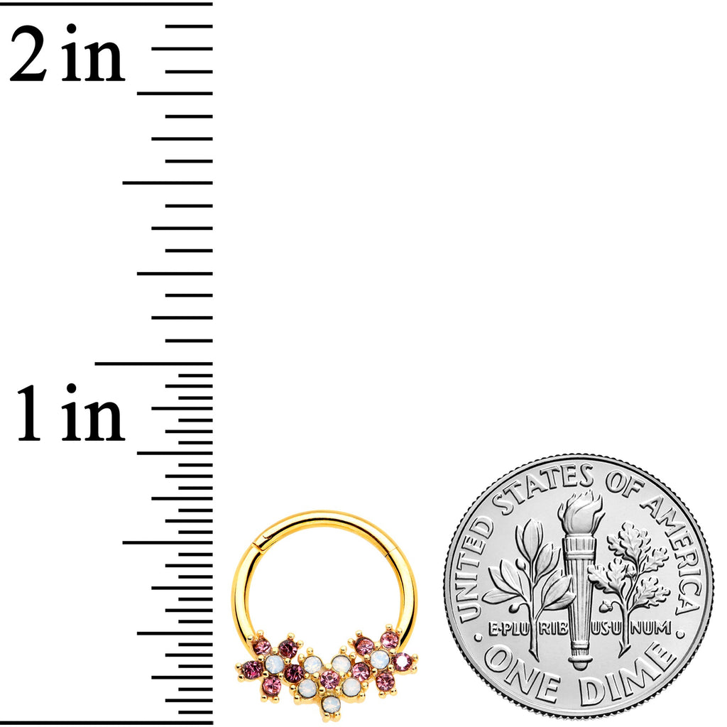 BodyCandy 16G 3/8 White Faux Opal Gold Hue Bunch Flower Hinged Segment Ring — lifestyle context