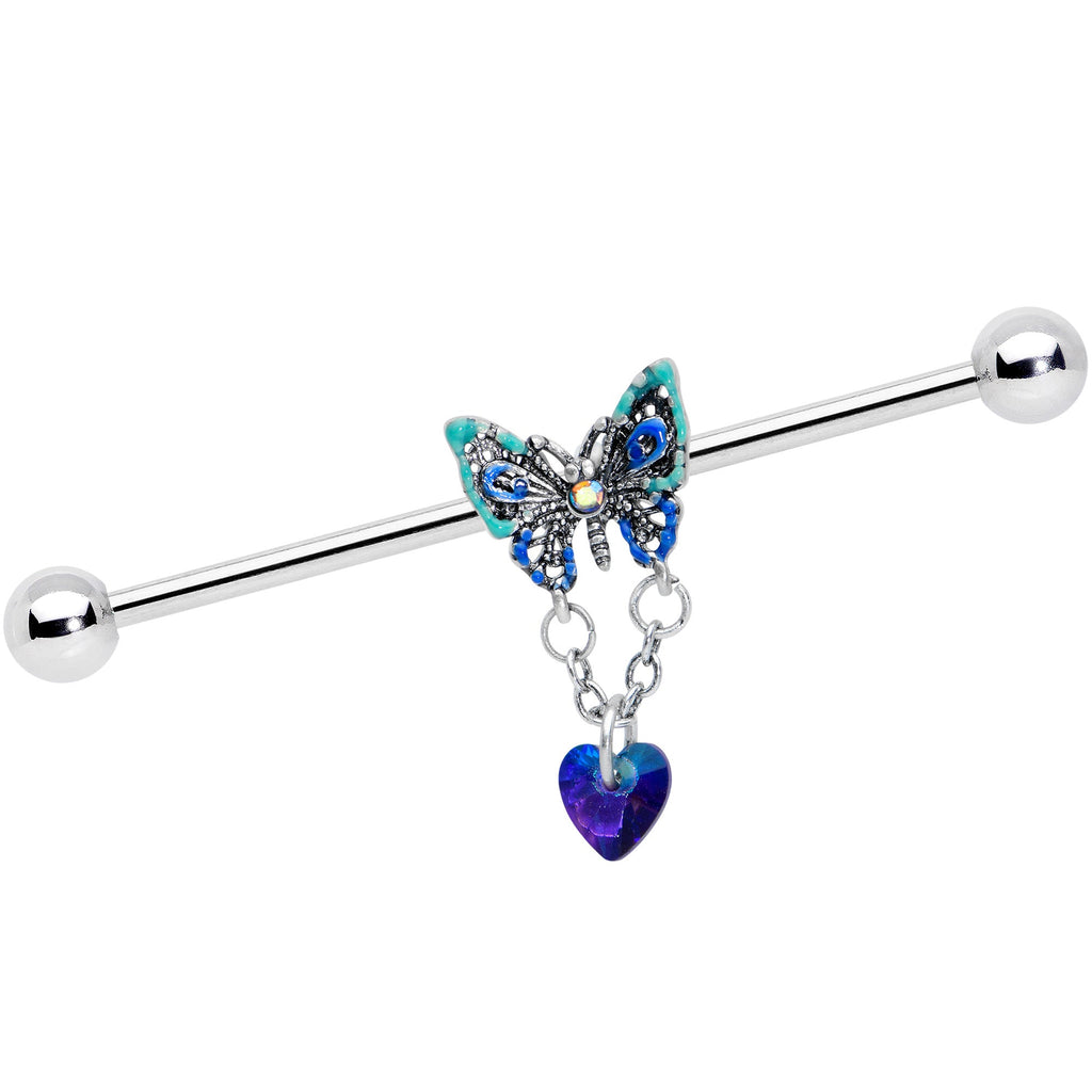 BodyCandy 14G Blue Gem Heart Butterfly Dangle Industrial Barbell 38mm — main product shot