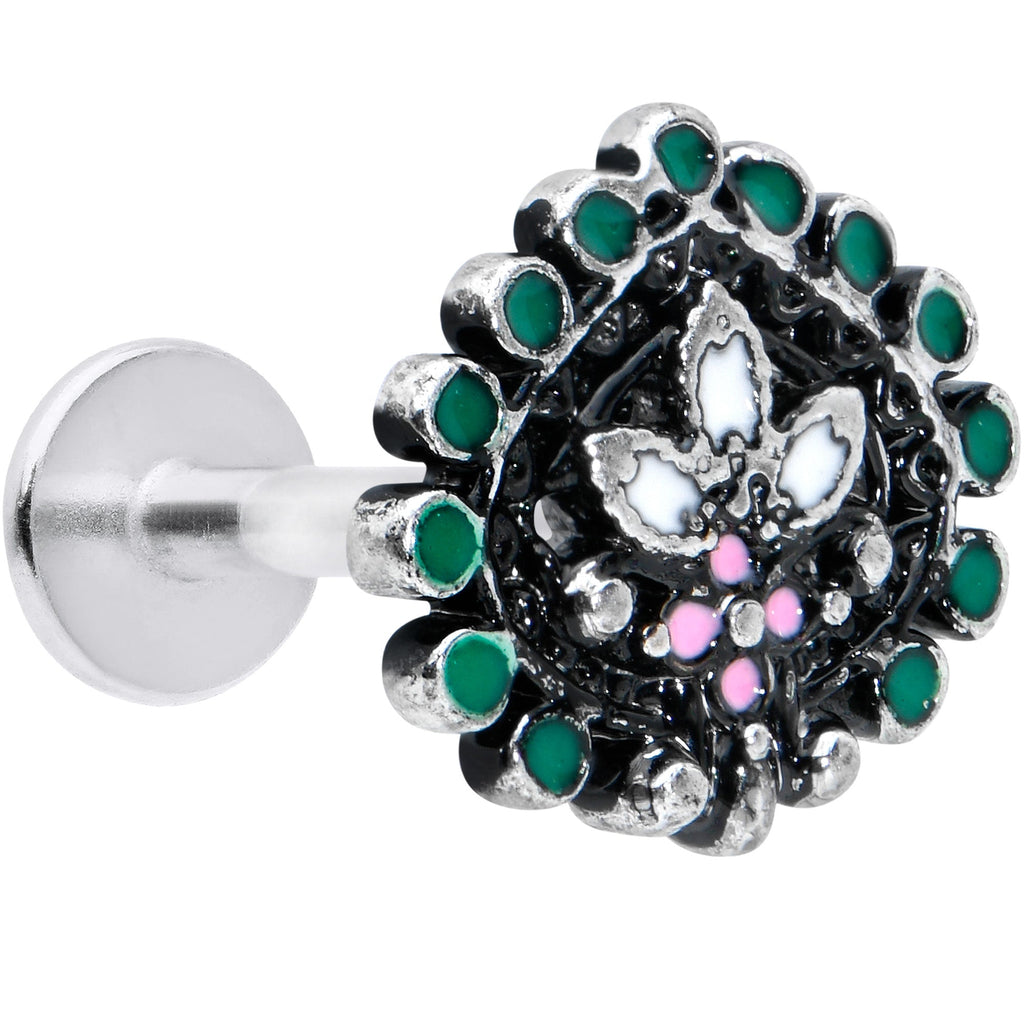 BodyCandy 16G 5/16 Stylized Pink Green Abstract Leaf Labret Monroe Tragus — main product shot