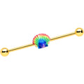 BodyCandy 14G Gold Tone Rainbow Scallop Shell Industrial Barbell 38mm — main product shot