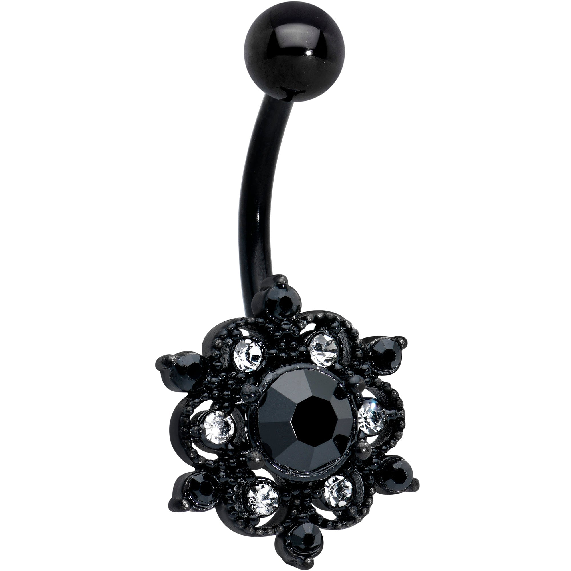BodyCandy Clear Black CZ Gem Black Abstract Sun Belly Ring — main product shot