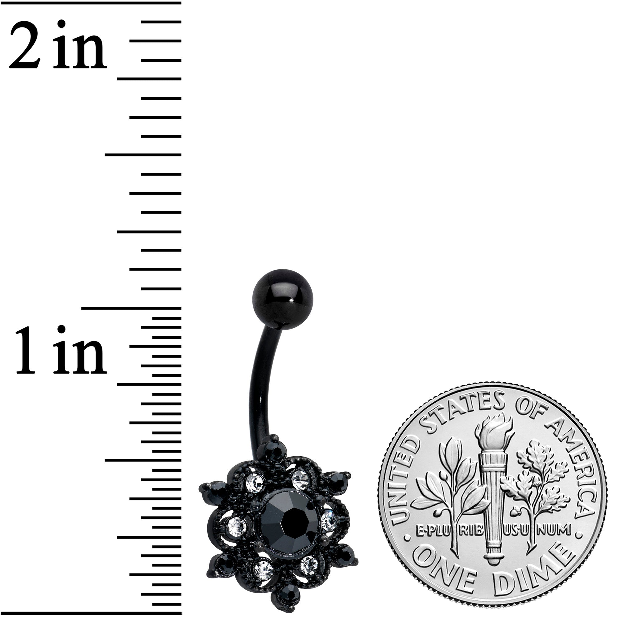 BodyCandy Clear Black CZ Gem Black Abstract Sun Belly Ring — detail close-up