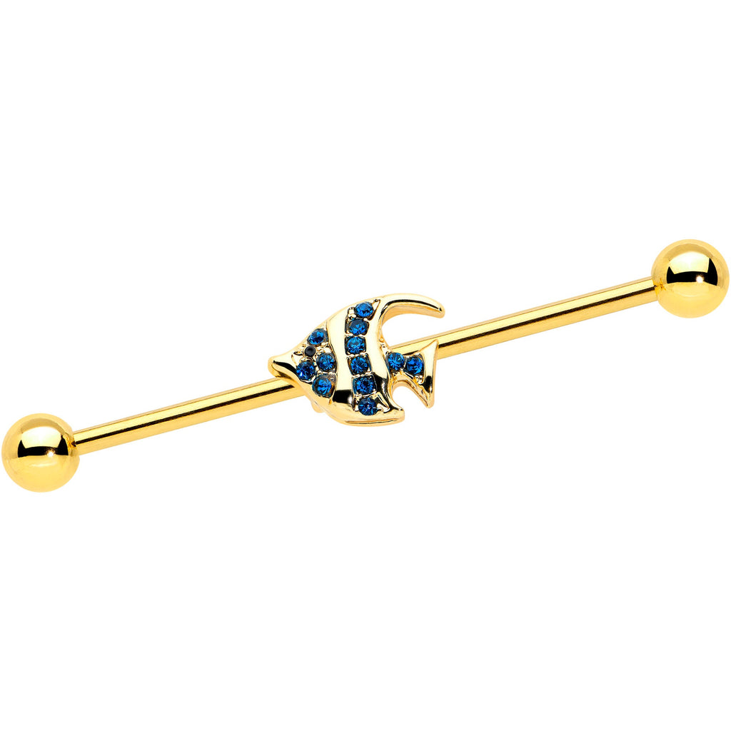 BodyCandy 14G Blue Gem Gold Tone Adorable Angelfish Industrial Barbell 38mm — main product shot