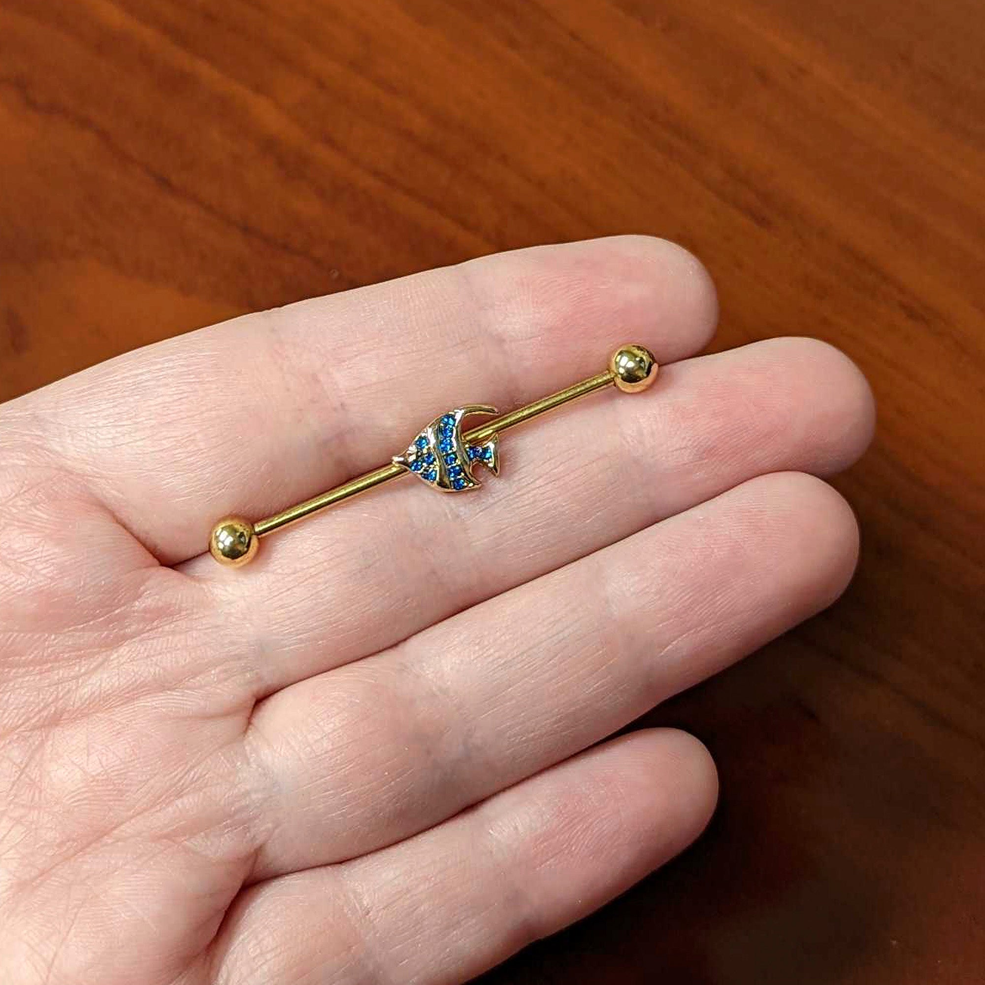 BodyCandy 14G Blue Gem Gold Tone Adorable Angelfish Industrial Barbell 38mm — lifestyle context