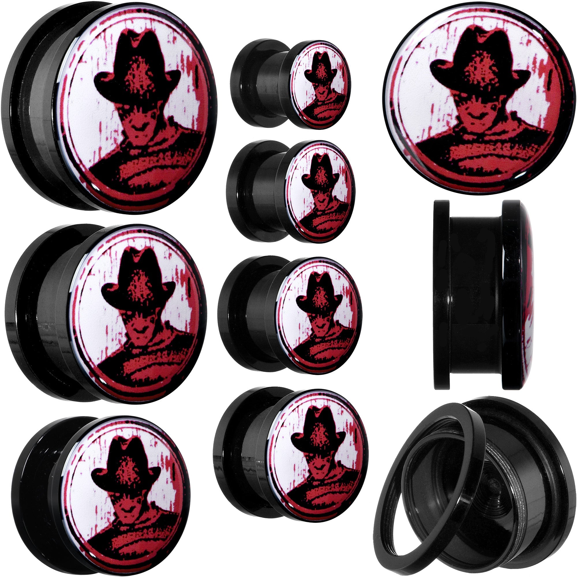 BodyCandy Licensed Nightmare on Elm Street Black Freddy Screw Fit Plug Set — main product shot
