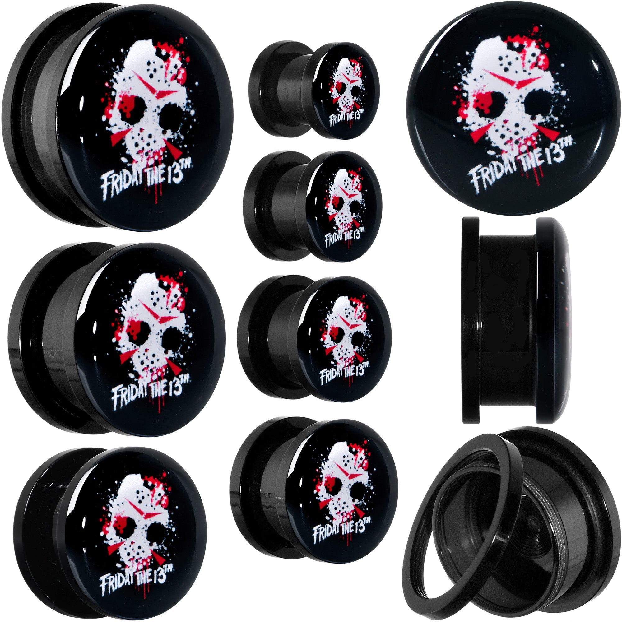 BodyCandy Licensed Friday the 13th Black Jason Mask Screw Fit Plug Set — main product shot