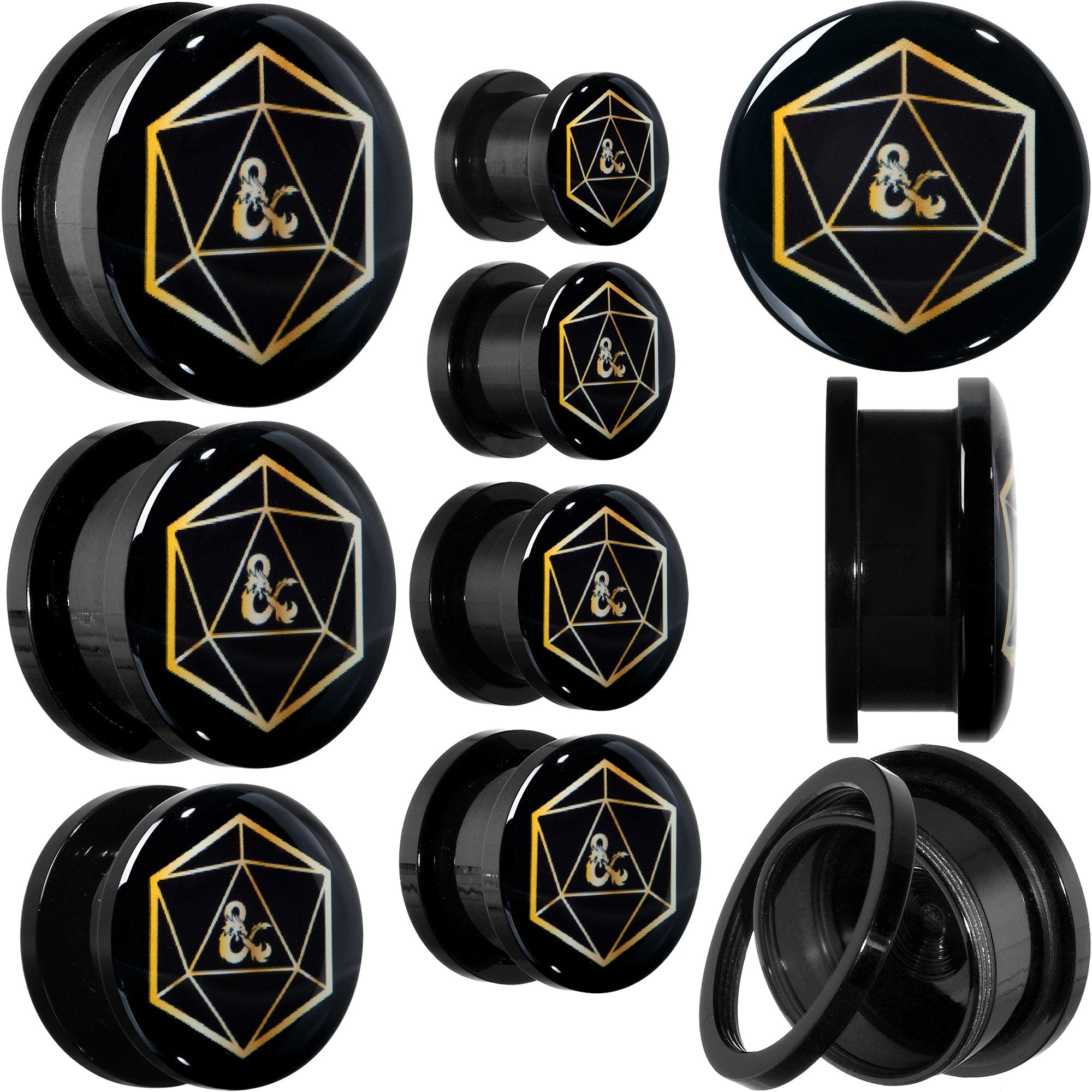 BodyCandy Licensed Dungeons & Dragons D20 Dice Black Screw Fit Plug Set — main product shot