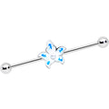 BodyCandy 14G Pearly White Orb Blue Flower Industrial Barbell 38mm — main product shot