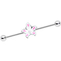 BodyCandy 14G Pearly White Orb Pink Flower Industrial Barbell 38mm — main product shot