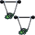 BodyCandy 14G 5/8 Black Striking Peacock Feather Dangle Nipple Ring Set — main product shot