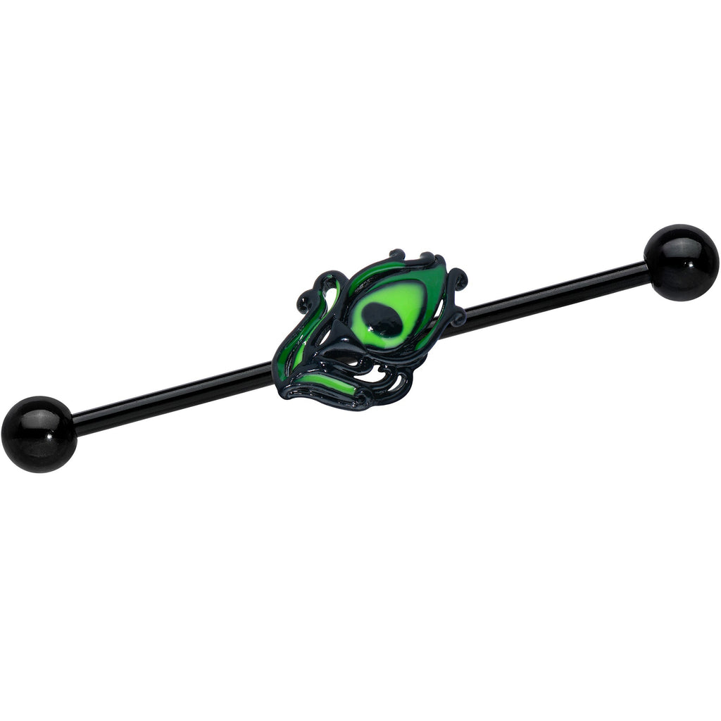 BodyCandy 14G Black Striking Peacock Feather Industrial Barbell 38mm — main product shot