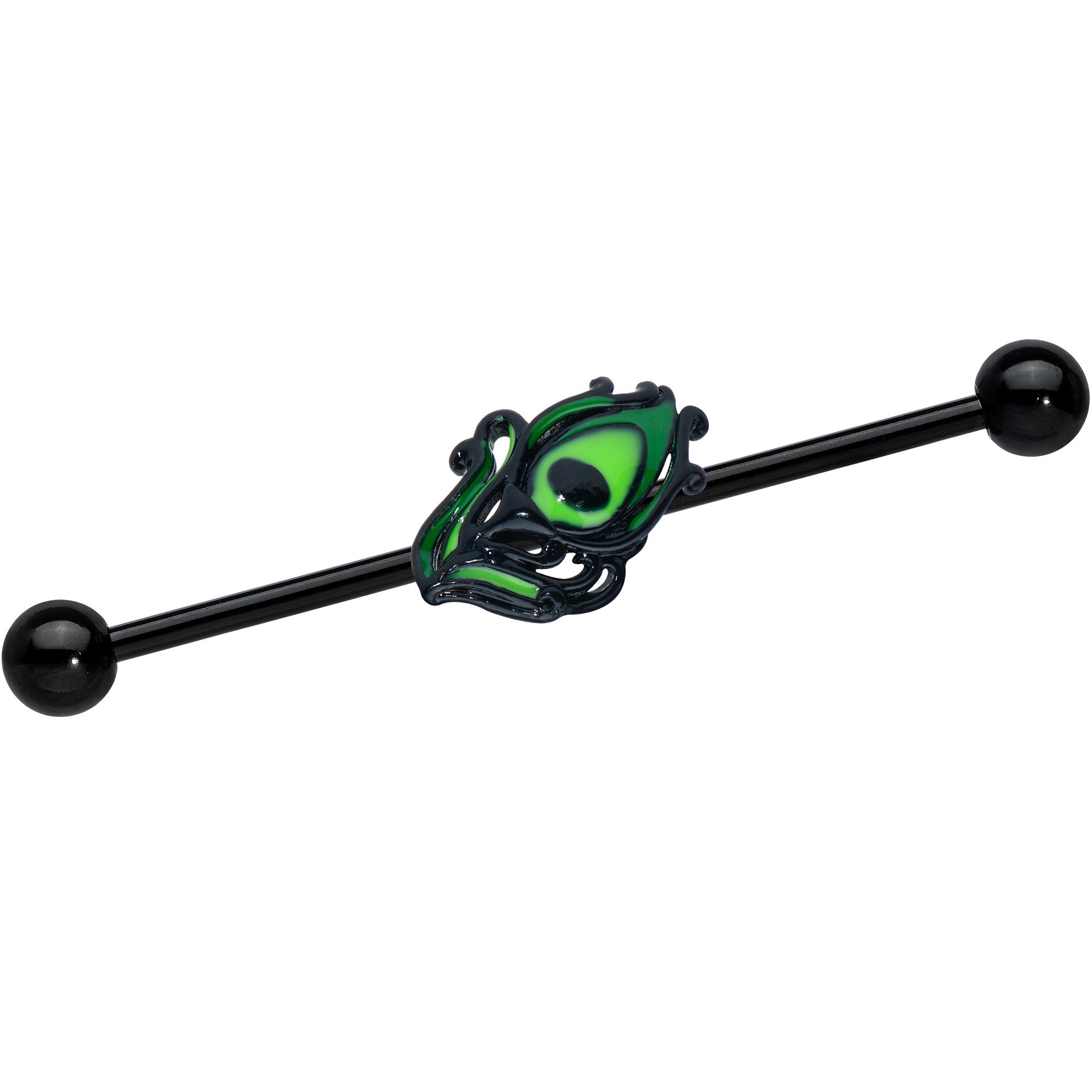 BodyCandy 14G Black Striking Peacock Feather Industrial Barbell 38mm — main product shot